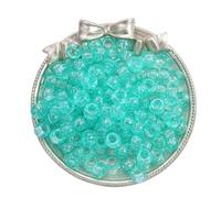2 Packs 200Pcs Sparkly Acrylic Barrel Beads 9mm Glitter Transparent Acrylic Beads for Craft DIY Beading, Light Green