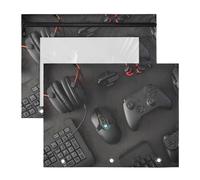 2 Packs 3 Ring Binder Pocket A4 Size Binder Pouches Clear PVC Loose Leaf Folder Sleeves Storage Bags for Files Gamer Work Space Concept Scrapbook Mouse, Keyboard, Joystick