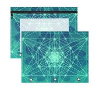 2 Packs 3 Ring Binder Pocket A4 Size Binder Pouches Clear PVC Loose Leaf Folder Sleeves Storage Bags for Files Tree with Sacred Geometry Symbols Elements Shiny Circle Star