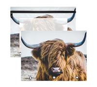 2 Packs 3 Ring Binder Pocket A4 Size Binder Pouches Clear PVC Loose Leaf Folder Sleeves Storage Bags for Files Earth-Yellow Scottish Highland Cow Vintage Style