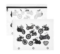 2 Packs 3 Ring Binder Pocket A4 Size Binder Pouches Clear PVC Loose Leaf Folder Sleeves Storage Bags for Files Black Motorcycle Silhouette Set from Different Perspectives