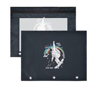 2 Packs 3 Ring Binder Pocket A4 Size Binder Pouches Clear PVC Loose Leaf Folder Sleeves Storage Bags for Files Astronaut Skateboarding Rainbow in Black Galaxy Space with Stars