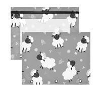2 Packs 3 Ring Binder Pocket A4 Size Binder Pouches Clear PVC Loose Leaf Folder Sleeves Storage Bags for Files Black White Sheep Lambs Wild Flowers on a Dark Gray