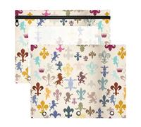 2 Packs 3 Ring Binder Pocket A4 Size Binder Pouches Clear PVC Loose Leaf Folder Sleeves Storage Bags for Files Heraldic Pattern with Lions, Horses, Griffins Fleur De Lis