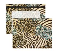 2 Packs 3 Ring Binder Pocket A4 Size Binder Pouches Clear PVC Loose Leaf Folder Sleeves Storage Bags for Files Tiger Print Zebra Skin Leopard Texture Animal Skin Background