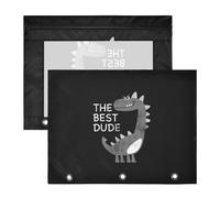 2 Packs 3 Ring Binder Pocket A4 Size Binder Pouches Clear PVC Loose Leaf Folder Sleeves Storage Bags for Files Animal Dinosaur The Best Dude on Black Dark