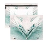 2 Packs 3 Ring Binder Pocket A4 Size Binder Pouches Clear PVC Loose Leaf Folder Sleeves Storage Bags for Files White Ice Dragon in White Stone Digital Painting Ripped Pattern