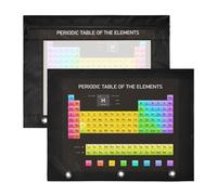 2 Packs 3 Ring Binder Pocket A4 Size Binder Pouches Clear PVC Loose Leaf Folder Sleeves Storage Bags for Files Colorful Periodic Table of The Elements on Black Dark Background