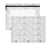 2 Packs 3 Ring Binder Pocket A4 Size Binder Pouches Clear PVC Loose Leaf Folder Sleeves Storage Bags for Files Grey Mermaid Tail Scales Texture with White Pearls