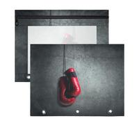 2 Packs 3 Ring Binder Pocket A4 Size Binder Pouches Clear PVC Loose Leaf Folder Sleeves Storage Bags for Files as Retirement Concept Red Boxing Gloves Hanging on Wall