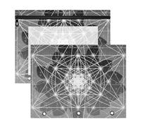 2 Packs 3 Ring Binder Pocket A4 Size Binder Pouches Clear PVC Loose Leaf Folder Sleeves Storage Bags for Files Tree with Sacred Geometry Symbols Elements Circles and Star