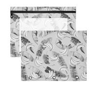 2 Packs 3 Ring Binder Pocket A4 Size Binder Pouches Clear PVC Loose Leaf Folder Sleeves Storage Bags for Files Seamless Black Grey Banana Leaves and Bananas on Grey