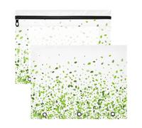 2 Packs 3 Ring Binder Pocket A4 Size Binder Pouches Clear PVC Loose Leaf Folder Sleeves Storage Bags for Files Mint Leaf Tea Leaves Falling Green Leaves Swamp Leaves on White