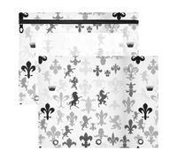2 Packs 3 Ring Binder Pocket A4 Size Binder Pouches Clear PVC Loose Leaf Folder Sleeves Storage Bags for Files Heraldic with Lions, Horses, Griffins and Fleur De Lis