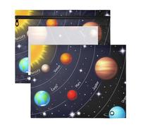 2 Packs 3 Ring Binder Pocket A4 Size Binder Pouches Clear PVC Loose Leaf Folder Sleeves Storage Bags for Files Solar System with The Sun Earth Mars Mercury Jupiter Saturn