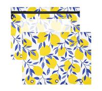 2 Packs 3 Ring Binder Pocket A4 Size Binder Pouches Clear PVC Loose Leaf Folder Sleeves Storage Bags for Files Seamless Tropical Yellow Lemons Blue Leaves on White