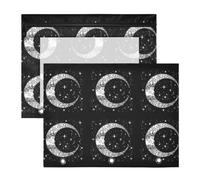 2 Packs 3 Ring Binder Pocket A4 Size Binder Pouches Clear PVC Loose Leaf Folder Sleeves Storage Bags for Files Vintage Hand Drawn Retro Face of The Moon Stars on Black
