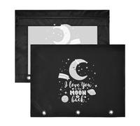 2 Packs 3 Ring Binder Pocket A4 Size Binder Pouches Clear PVC Loose Leaf Folder Sleeves Storage Bags for Files I Love You to The Moon and Back Stars, Space Planets Dark Black