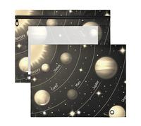 2 Packs 3 Ring Binder Pocket A4 Size Binder Pouches Clear PVC Loose Leaf Folder Sleeves Storage Bags for Files Solar System with The Sun Earth Mars Mercury Jupiter Saturn Uranus