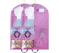 2 Packs 39.37 Inch Dance Costume Garment Bag for Travel with Handles, Kids Hanging Clothes Cover for Girls Closet Storage with 3 Clear Zipper Pockets & 1 Large Zipper Pocket (Purple)