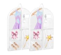 2 Packs 39.37 Inch Dance Costume Garment Bag for Travel with Handles, Kids Hanging Clothes Cover for Girls Closet Storage with 3 Clear Zipper Pockets & 1 Large Zipper Pocket (White)