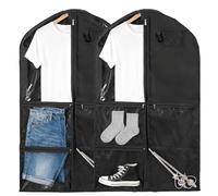 2 Packs 39.37 Inch Dance Costume Garment Bag for Travel with Handles, Kids Hanging Clothes Cover for Girls Closet Storage with 3 Clear Zipper Pockets & 1 Large Zipper Pocket (Black)