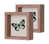 2 Packs 5x5 Shadow Box Frame with Linen Back - Sturdy Rustic Memory Display Case of Flower, Pictures, Medals and More, Rustic Brown