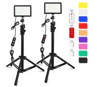 2 Packs 70 LED Video Light with Tripod Stand/Color Filters/Remote Control/USB Wall Charger, Obeamiu 5600K USB Studio Shooting Kit for Photography Lighting, Live Streaming, Conference Zoom Calls