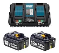 2 Packs 8000mAh Replacement Battery for Makita 18V Batteries + 6A Charger Lithium-Ion Battery for Makita 18V Compatible with BL1850 BL1840 BL1845 BL1830 BL1850B BL1860B BL1820 BL1815 BL1835