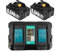 2 Packs 8000mAh Replacement Battery for Makita 18V Batteries + DC18RD Dual Port Charger, Compatible with Makita Battery and Charger for BL1860 BL1860B BL1850 BL1840 BL1830 DC18RA DC18RC DC18RD