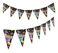 2 Packs 90s Party Decorations - 90s Banner & Flag Pennant Banners for Adults' Throwback Birthday Party