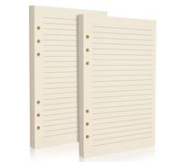2 Packs A5 6-Hole Refill Paper - 100gsm Beige Fountain Pen & Gel Pen Friendly Loose Leaf for 6-Ring Binders, Ruled/Lined, No Bleed - Journaling, Planning, Notes. Double-Sided Writing Supported