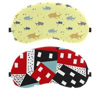 2 Packs Abstract Cartoon Colorful House Pattern Sleep Mask for Side Sleeper Men Women, Light Blocking Eye Mask Cover Eyeshade with Adjustable Strap, Night Blindfold