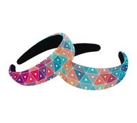 2 Packs Abstract Colorful Plaid Geometric Triangle Velvet Padded Head Bands, Vintage Thick Hair Band, Non Slip Wide Hair Band Hoops, Hair Accessories for Women