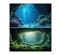 2 Packs Aquarium Background Underwater World Large Rock Cave Fish Tank Background Grotto Caves Caral Reef Aquarium Backgrounds Tropical Under The Sea Marine Sunrays Fish Tank Backgrounds 48x18in
