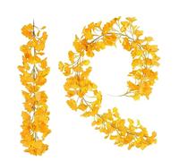 2 Packs Artificial Ginkgo Leaf Garland, Fake Fall Leaf Vine Hanging Yellow Ginkgo Leaves for Home Party Christmas Thanksgiving Decoration (NO.233)