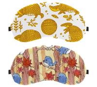 2 Packs Autumn Birds Rest on The Tree Maple Leaves Blue Sleep Mask, Light Blocking Sleeping Eye Mask for Women Men, Night Blindfold, Breathable Eye Mask Cover