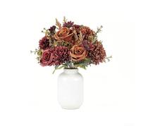 2 Packs Autumn Silk Flower Bouquets - 13 Inch Artificial Roses and Hydrangeas with Wire Stems - Realistic Orange Fall Floral Arrangement for Home Wedding Centerpiece Vase Decor(1)