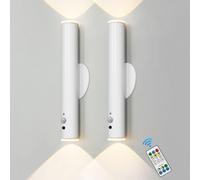 HARPER LIVING White Battery Operated Wall Lights, Motion Sensor Rechargeable Wall Lamp with Remote, 360° Rotation Magnetic Night Light, Portable LED Touch Light for Bedroom Hallway, (Set of 2)