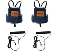 2 Packs Bird Flight Harness Vest, 7.87 in Parrot Flight Suit with 6.55 ft Leash, Adjustable Flying Clothes, Training Traction Rope for Cockatiels, Conures, Budgies, Denim Blue and Black, M