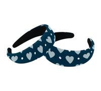 2 Packs Blue Hearts Dots Velvet Padded Head Bands, Vintage Thick Hair Band, Non Slip Wide Hair Band Hoops, Hair Accessories for Women