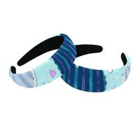 2 Packs Blue Hearts Pattern Cute Velvet Padded Head Bands, Vintage Thick Hair Band, Non Slip Wide Hair Band Hoops, Hair Accessories for Women