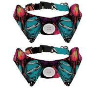 2 Packs Bowtie Dog Collar, Doodle Abstract Baseball Girl Boy Dog Collars with Bow Tie, Pet Bowties for Small Medium Puppies Kitterns Rabbits