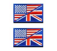 2 Packs British Union Jack and American United States Flag Patch Hook and Loop Embroidered National Applique Emblem, Tactical U.K- USA Friendship Patch for Uniform Clothes Bags Cap Backpack