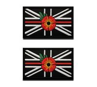 2 Packs British Union Jack Rose Dynasty Embroidered Hook and Loop Patch Great Britain UK Rose Tactical National Morale Badge for Military Uniforms Jacket Bags Backpack Cap Armband