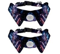 2 Packs Building City Views Small Dog Collar, Adjustable Cat Collar with Bowties, Cute Pet Bow Tie for Medium Dogs Cats Puppies