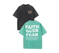 2 Packs Christian Faith Over Fear T Shirt for Men Oversized Tee Graphic Acid Washed Baggy T-Shirt, Black+green, XL