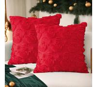 2 Packs Christmas Cushion Covers 40x40 Throw Pillow Covers,Winter Throw Pillow Cases Soft Plush Faux Fur Wool 16 x 16 mas Cushion Cover for Indoor Home Bedroom Couch Sofa Decor