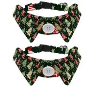 2 Packs Christmas Treen Snowflake Star Green Background Dog Collar with Bowtie, Shirt Style Bow Tie, Adjustable Cat Collar for Small Dogs Puppies Cats Rabbits