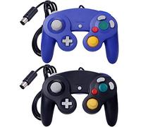 2 Packs Classic Gamecube Shock Joypad Controller Wired for Wii NGC Game Cube Compatible (Black & Blue)